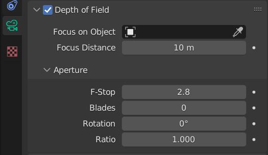The Depth of Field settings found in Blender's Camera Properties Panel. 