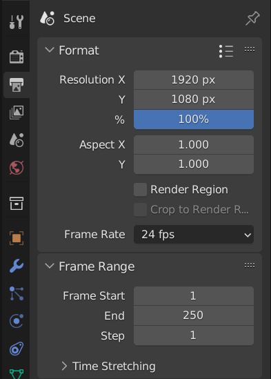 Blender resolution settings found in output properties panel. 