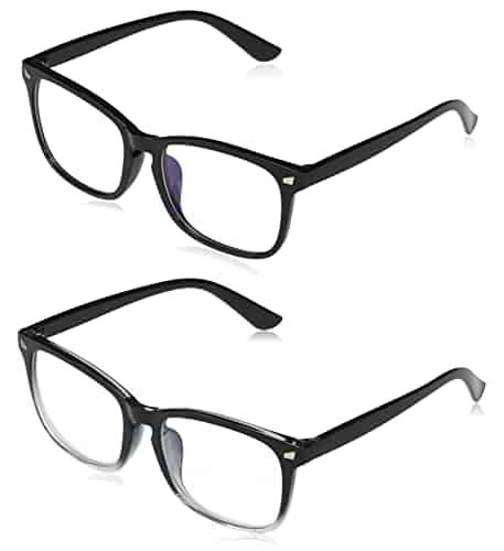 A pair of blue light blocking glasses