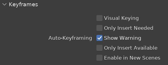 The keyframe preferences in Blender are a series of checkboxes with "Show Warning" on by  default. 