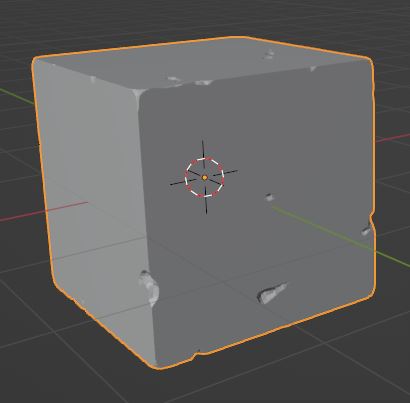 The default damage from the OCD addon applied to the default cube in Blender