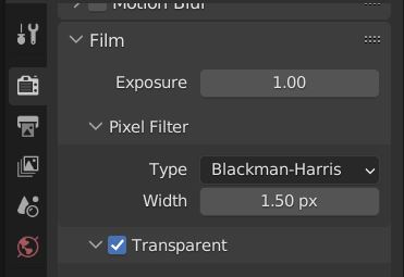 In the render properties, the transparent film button is checked.