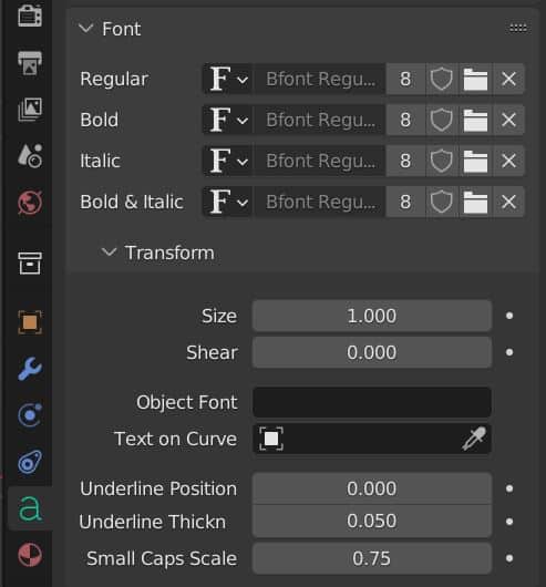 Font settings are shown in Blender's properties panel for 3D text objects