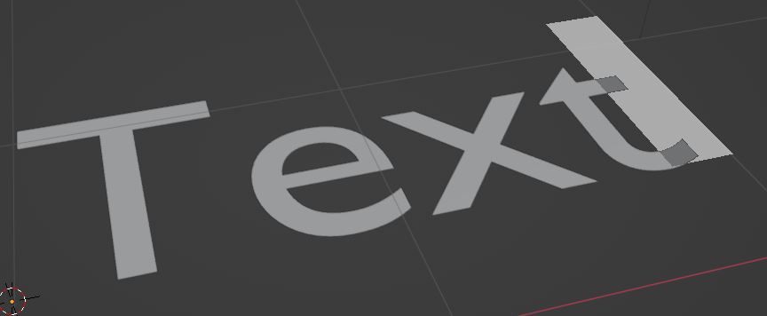The Blender default 3D text object is shown in edit mode with the text cursor.