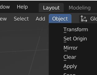 The "Object" tab is selected from the Blender top bar menu.
