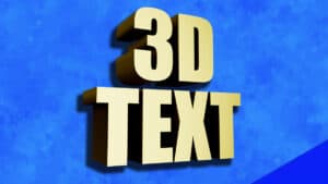 A 3D text is displayed with a blue background.