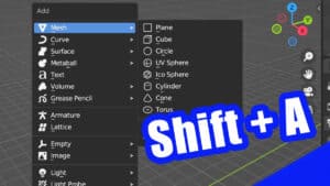 The add object menu is open in the 3D viewport of Blender.