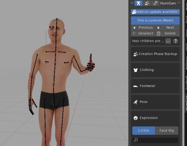 A male character in the Blender 3D viewport. 