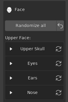 The face settings for human characters created with the add-on. 
