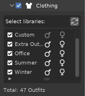 Controls for adding clothing to mass generated characters. 