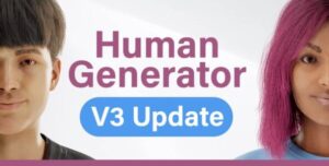 The Human Generator thumb displays two human characters created with the add-on.