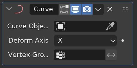 The curve modifier's controls in the modifier properties panel. 
