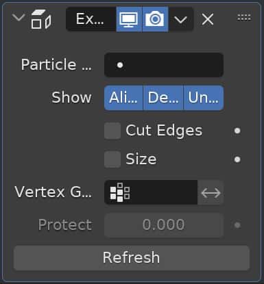 Settings for the Blender Explode Modifier displayed in the properties panel. 