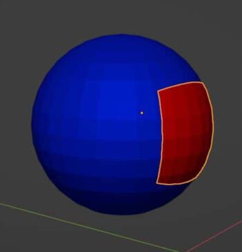 A red plane with a shrinkwrap modifier applied to it wraps around a blue sphere in the 3D viewport. 