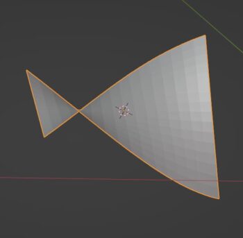 The simple deform modifier set to "twist" on a plane object in Blender. 