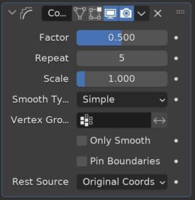 The Smooth Corrective Modifier settings in the Modifier Properties Panel. 