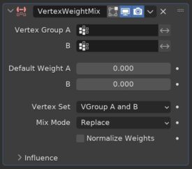 The Vertex Weight Mix settings in the Blender properties panel. 