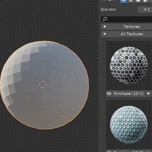 The preview button is pressed to preview a PBR tile texture on a sphere.