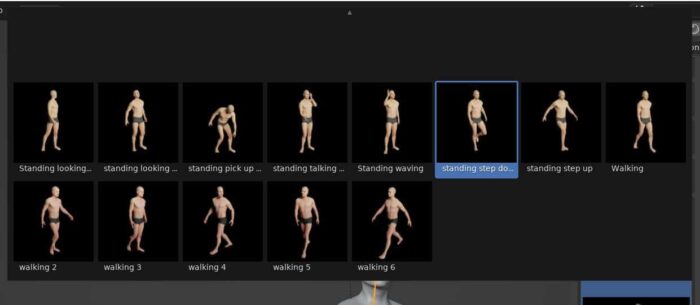 Posing options for characters in the Human Generator add-on. 