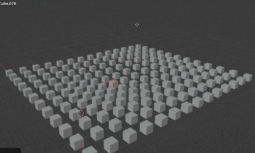 Cubes are moved proportionally with a smooth falloff while in Object Mode in Blender. 
