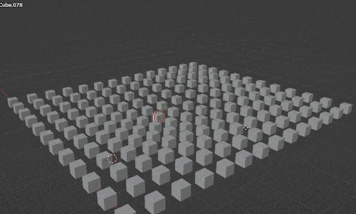 Cubes are moved proportionally with a random falloff while in Object Mode. 