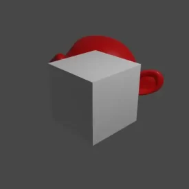 A cube with transparency alpha 1 completely obscures a Suzanne object.