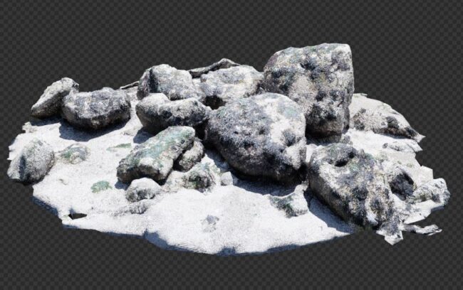 A photoscanned 3D model of rocks and debris after the decimate modifier is applied shows no significant change in geometry. 