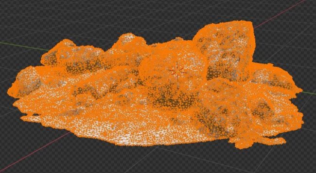 A photoscanned 3D model of rocks before applying the decimate modifier in Blender.