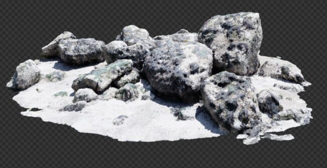 A photoscanned 3D model of rocks and debris before the decimate modifier is applied. 