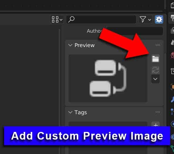 The option to add a custom preview image to an asset in the asset browser is highlighted. 