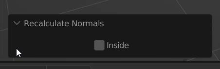 The recalculate normals option in the operator menu box displays a checkbox to choose "inside." 
