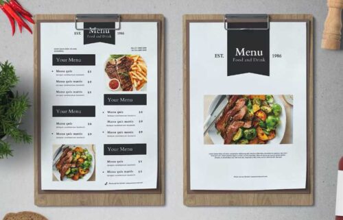 A professional printed menu from a restaurant.