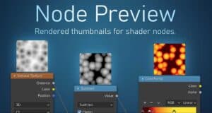 The node preview thumbnail shows three shader editor nodes with preview images above them. 