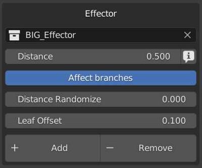 The Baga Ivy effector settings are displayed as well as an option to add or remove and effector. 