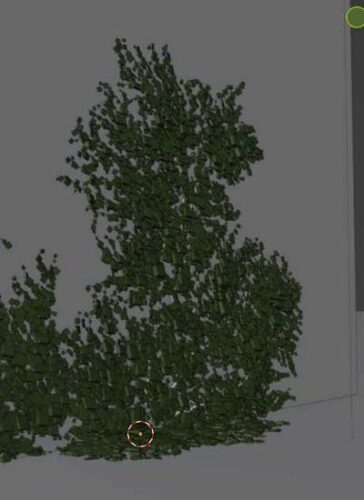 A Baga Ivy in the Blender 3D viewport with a leaf proxy added. 