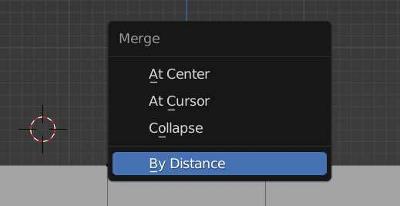 A context box appears after pressing the shortcut "M" to merge vertices in the Blender viewport.