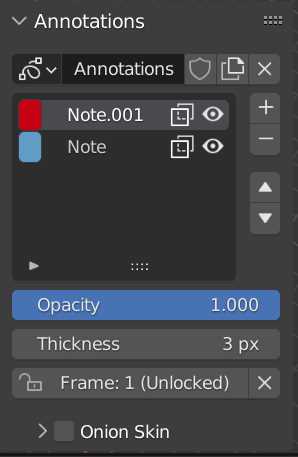 The layers and sketchbooks panel in the "View" tab of the Blender sidebar. 
