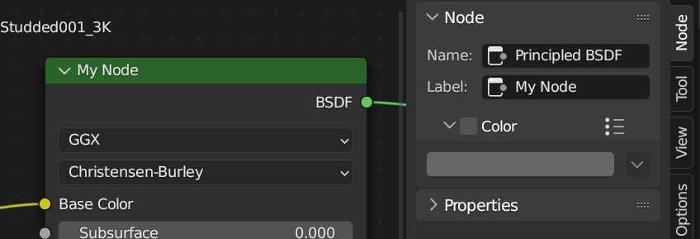 A principled BSDF shader is labelled as "My Node" in the Blender shader editor.