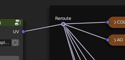 A mapping node is connected to a reroute node with straight noodles in Blender. 