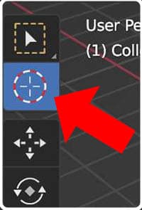 The move 3d cursor tool is highlighted in the Blender toolbar.