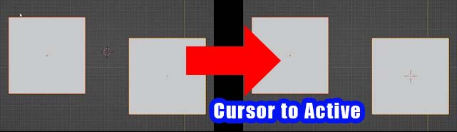 The Blender 3D Cursor is moved from the current location to the origin point of the active cube object. 