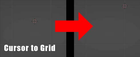 The cursor is moved from its current location to the nearest intersection of the grid in Blender's 3D viewport. 
