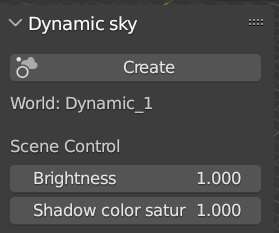 The Dynamic Sky scene control settings include brightness and shadow color saturation.