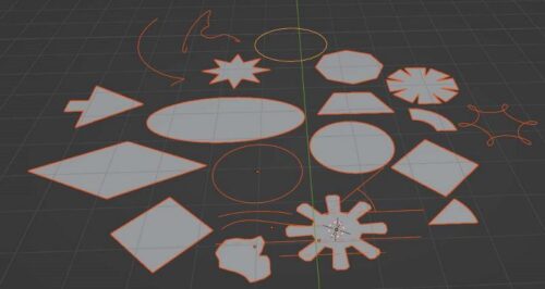 Examples of several extra curve objects that can be added in Blender. 