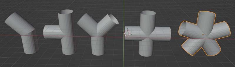 The extra objects addon in Blender allows five types of pipe joints to be added as mesh objects. 