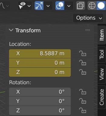 The location transform values are highlighted yellow with keyframes assigned in the sidebar. 