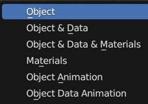 The options menu for how to make an object a single user include object, data, materials and animation. 