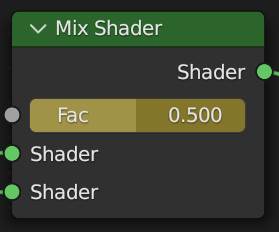A mix shader node has a yellow factor value indicating a keyframe is assigned at the current frame. 