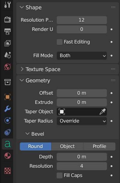 The text properties panel in Blender is where the shape, geometry and bevel of 3D text can be edited.