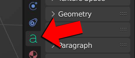 The text properties panel icon is the letter "A" found in the Blender properties panel. 